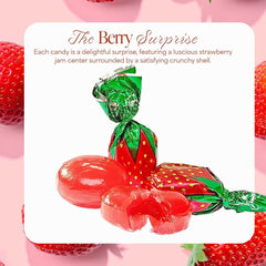 Close view of wrapped candies showing strawberry flavor cue from SweetGourmet Arcor.