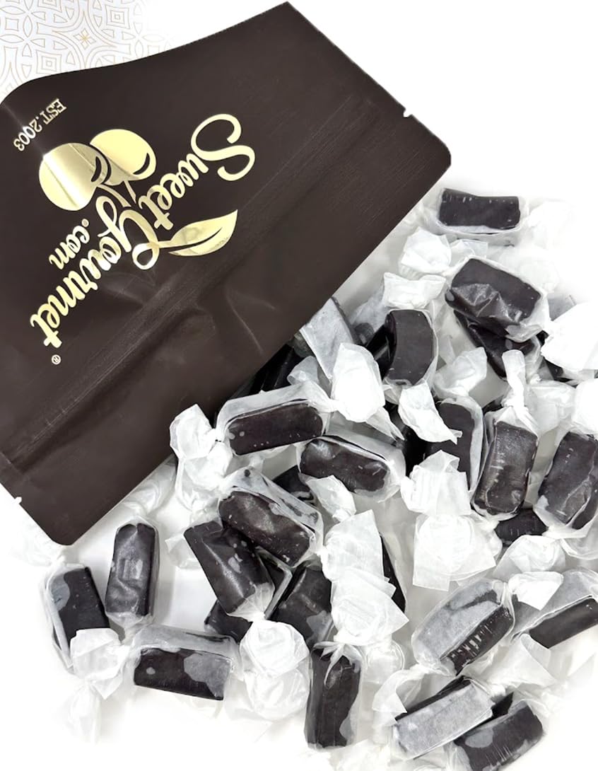 SweetGourmet Black Licorice Soft Caramels, wrapped for freshness and convenience.