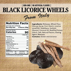 SweetGourmet black licorice wheels close-up showing glossy texture