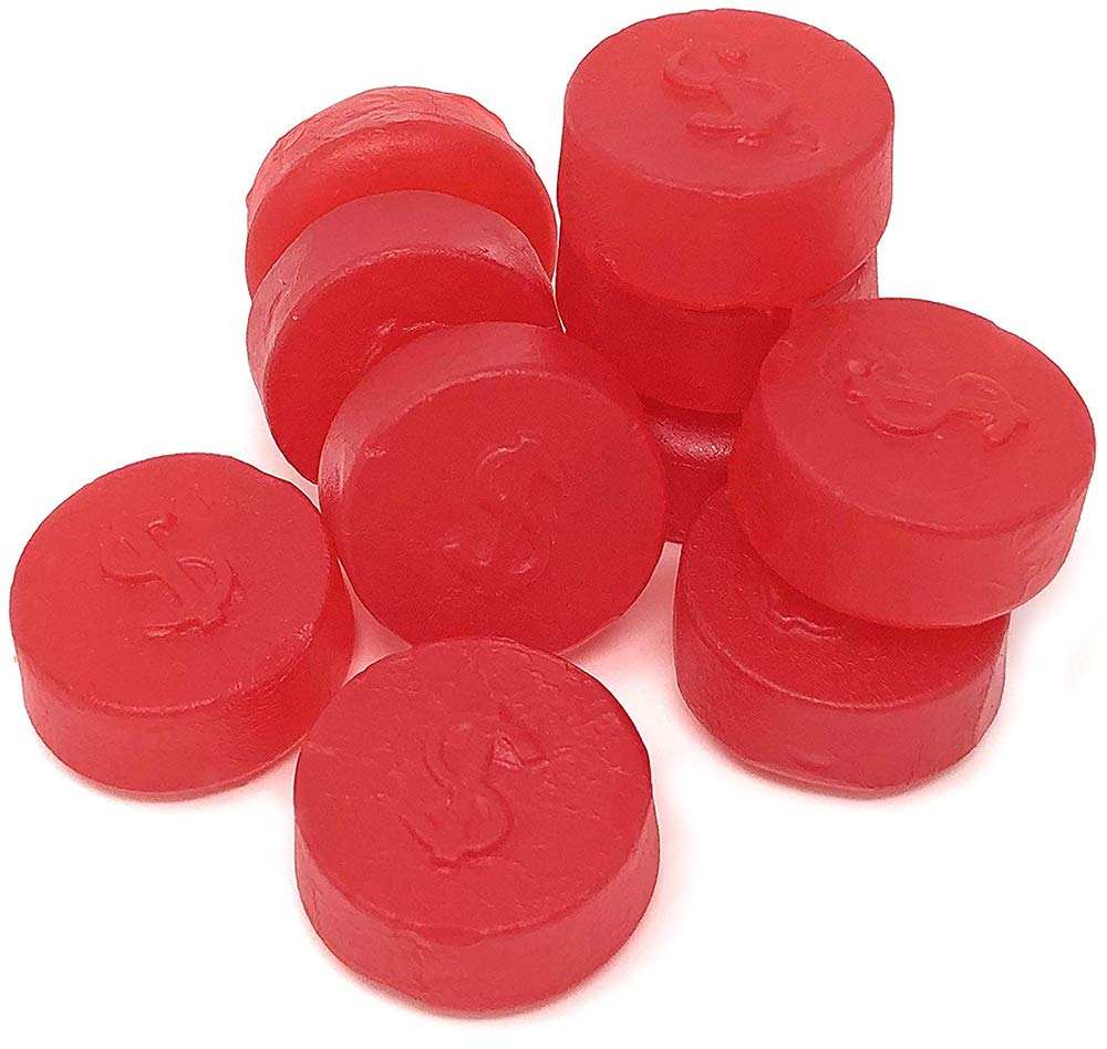 SweetGourmet Cherry JuJu Coins in a candy dish for an easy party dessert.