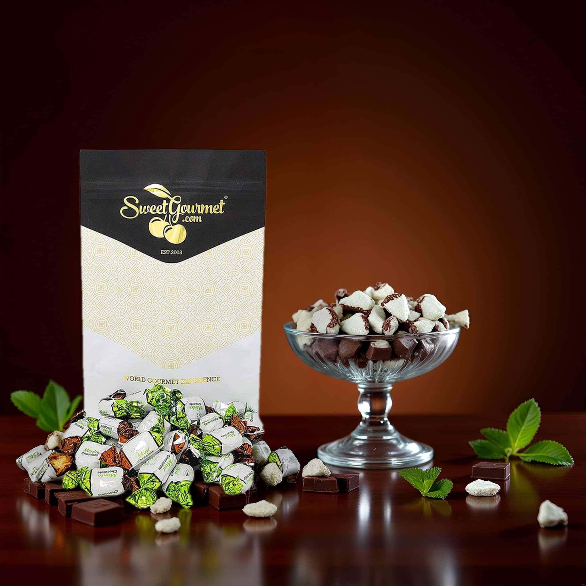 Candy buffet display with SweetGourmet mints elevates the setup.