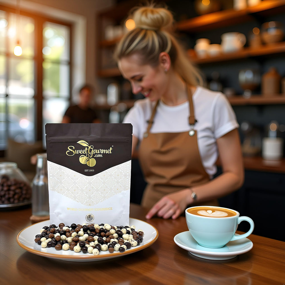 SweetGourmet coffee-flavored espresso beans provide a quick pick-me-up snack.