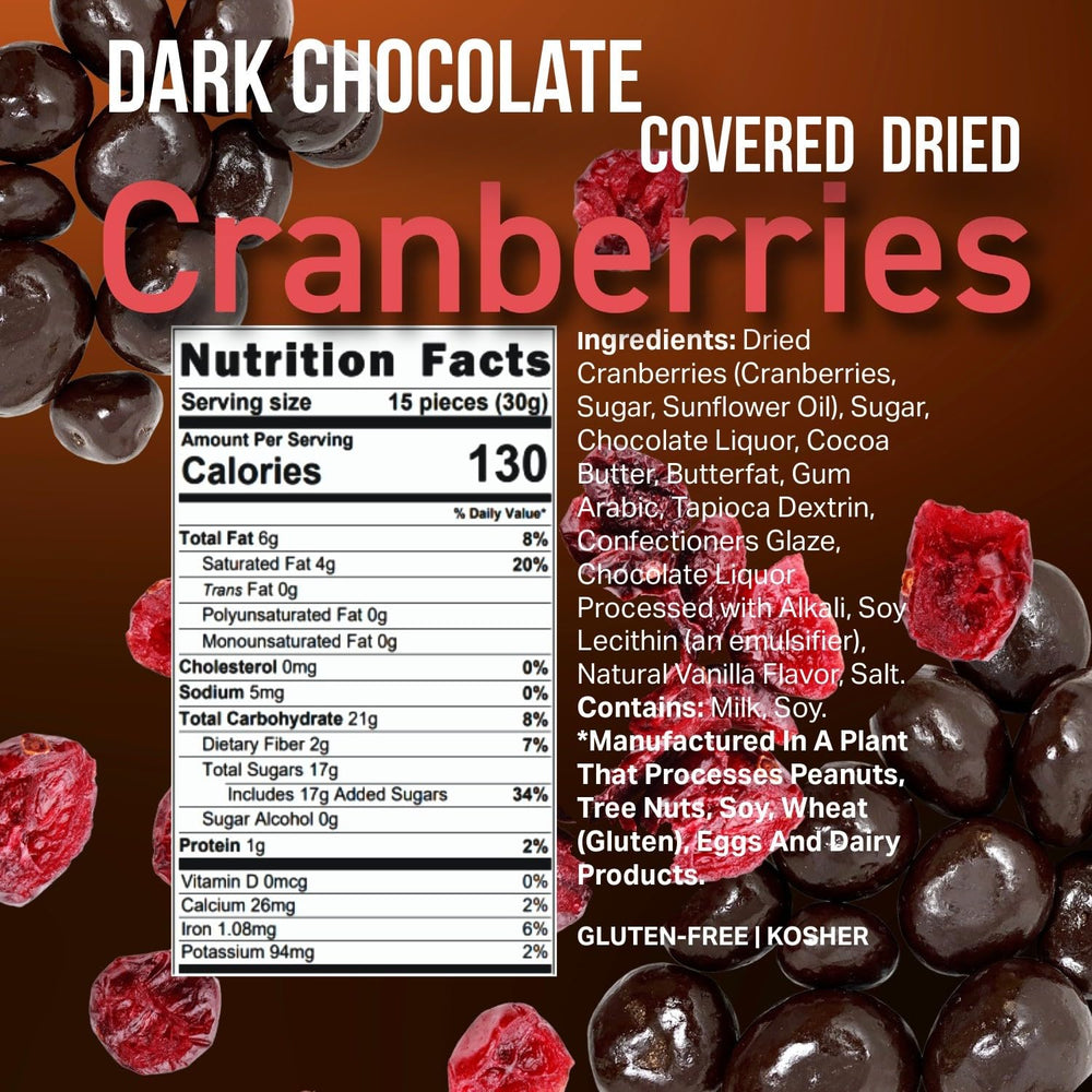 SweetGourmet cranberries enrobed in dark chocolate, a gourmet treat for cravings.