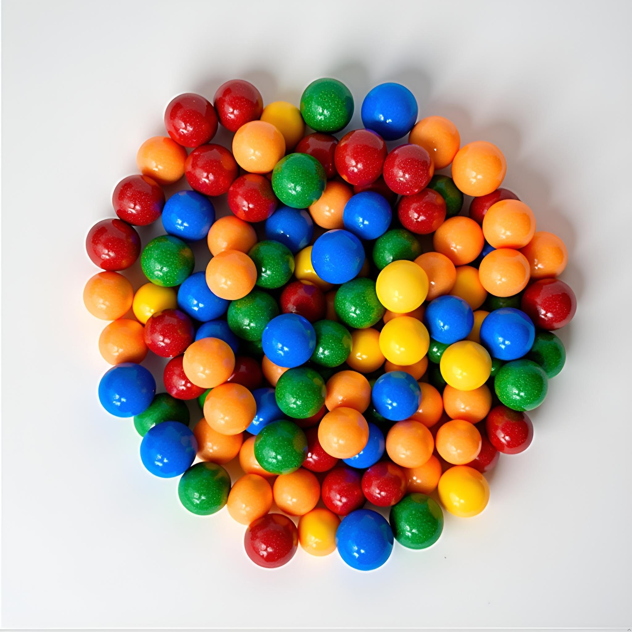 Gumballs measure about 1 inch and offer a satisfying chewy bite with a sour kick.