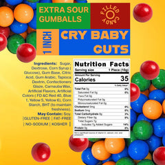 Close-up of the sour shell and powder center highlighting Cry Baby Guts' tangy flavor.