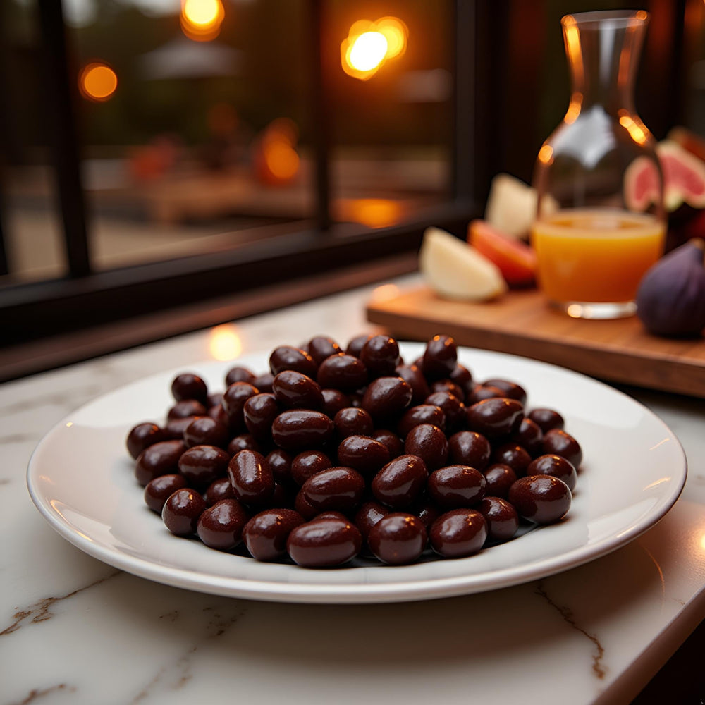 SweetGourmet dark chocolate coating complements tart cranberries for a balanced bite.