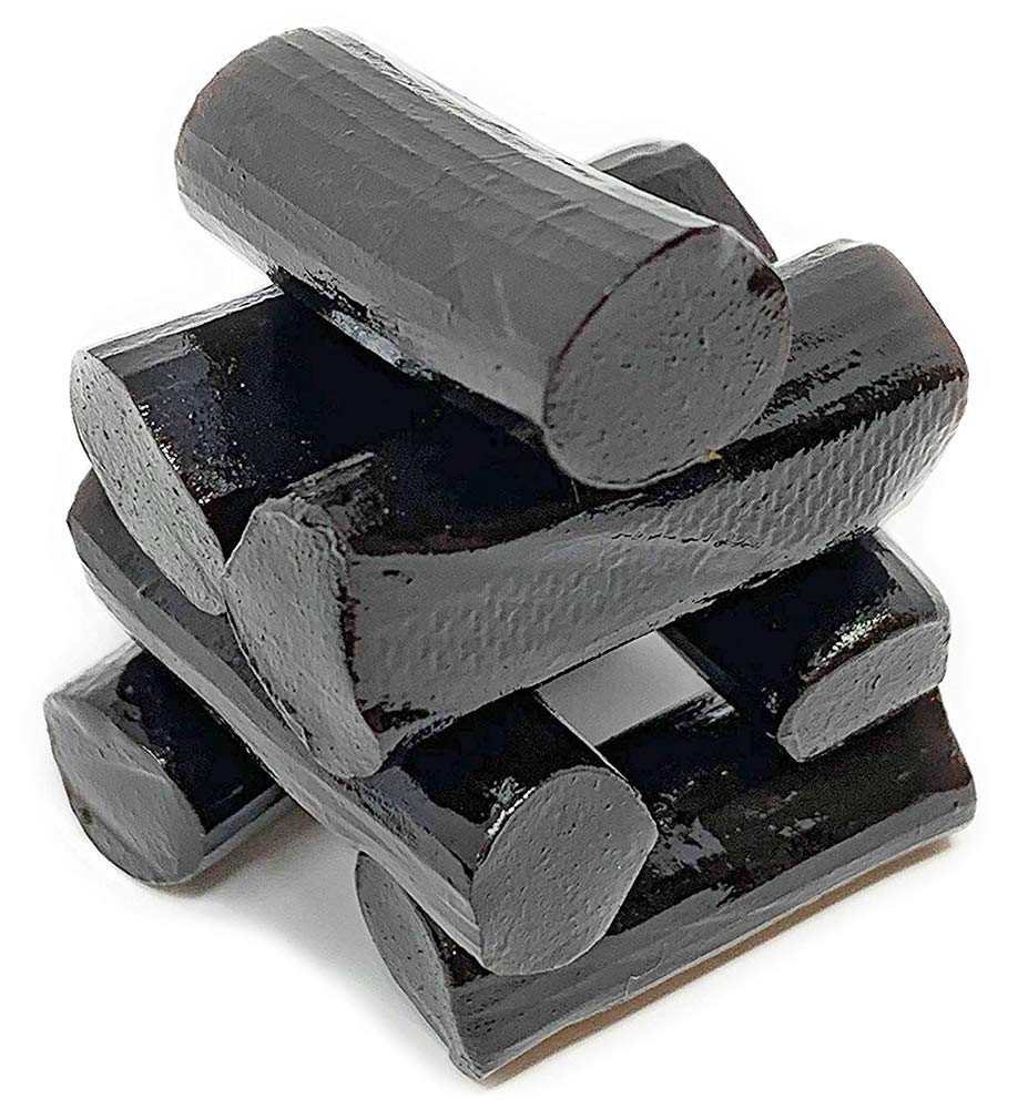 Glossy, pure black licorice pieces ideal for sharing at gatherings.