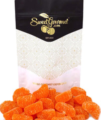 SweetGourmet Orange Fruit Slices close-up showing sugar-coated chewy gummies for snacking