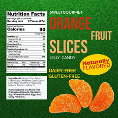 SweetGourmet Orange Fruit Slices sugar crystal dusting highlighted on vibrant gummies