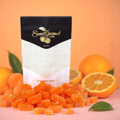 SweetGourmet orange slices in a bowl, perfect for a candy dish at gatherings.