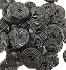 SweetGourmet packaged black licorice wheels in stand-up pouch