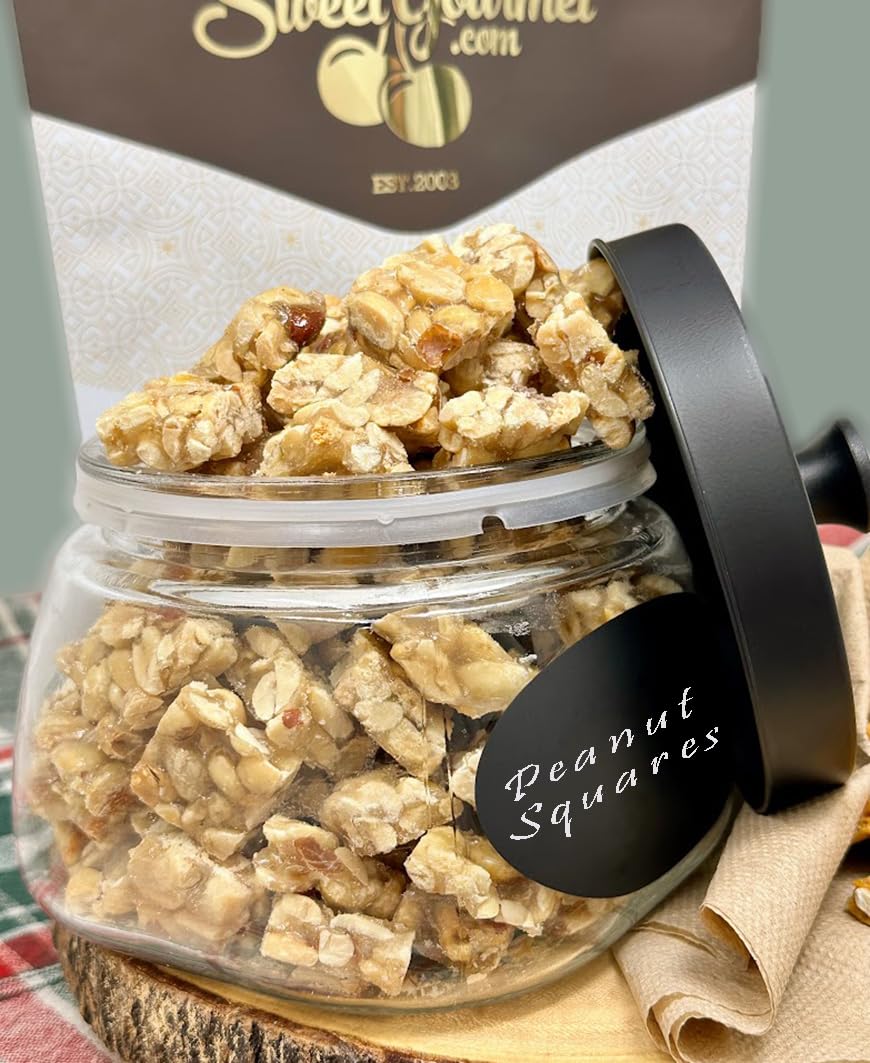 SweetGourmet peanut squares golden brittle detail ideal for gifting.