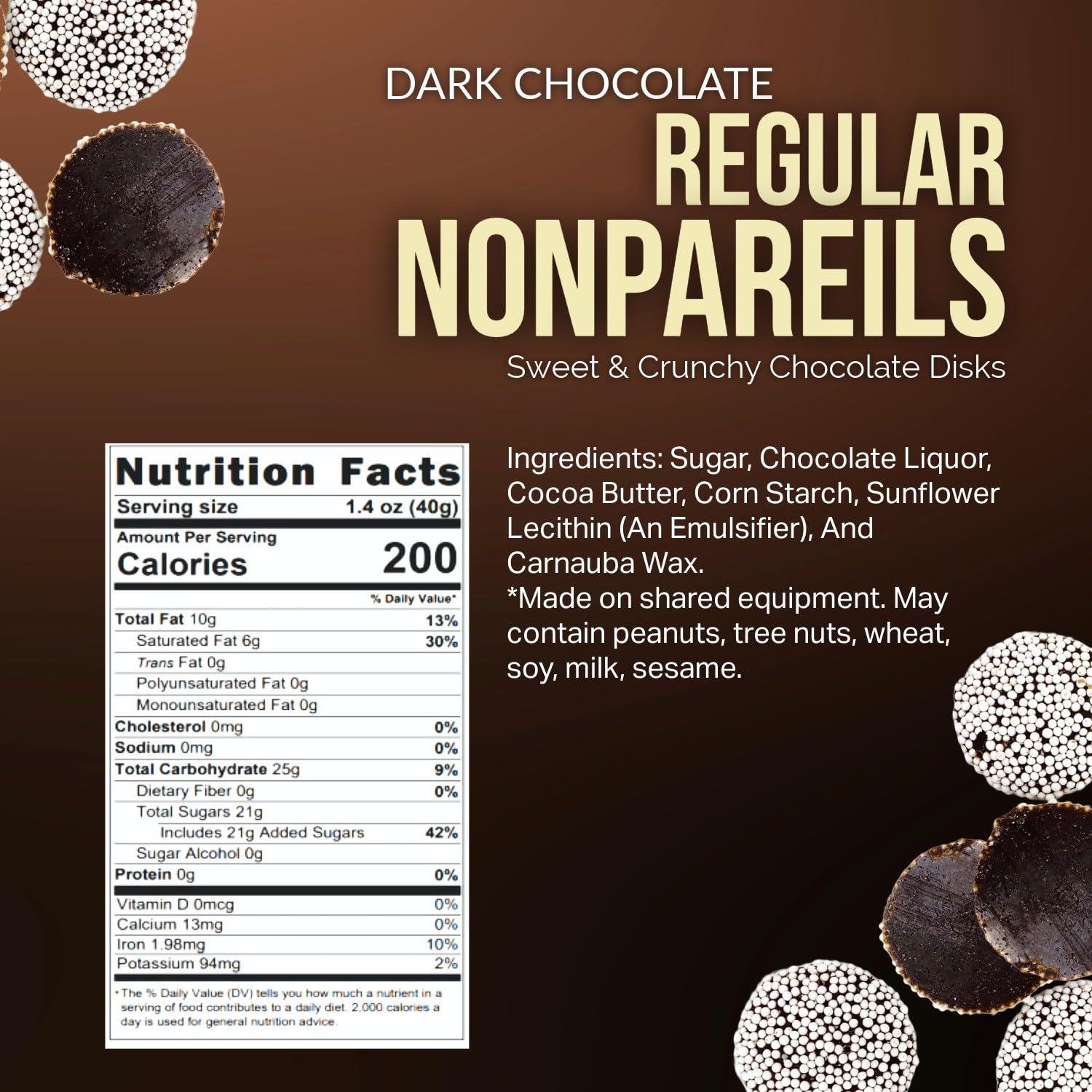 SweetGourmet Regular Nonpareils packaging shows resealable pouch for fresh storage