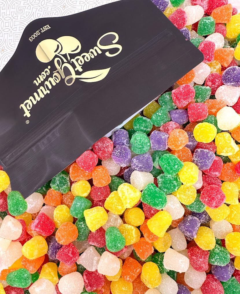 SweetGourmet Spice Drops six flavors display, colorful chewy candy for snacking.