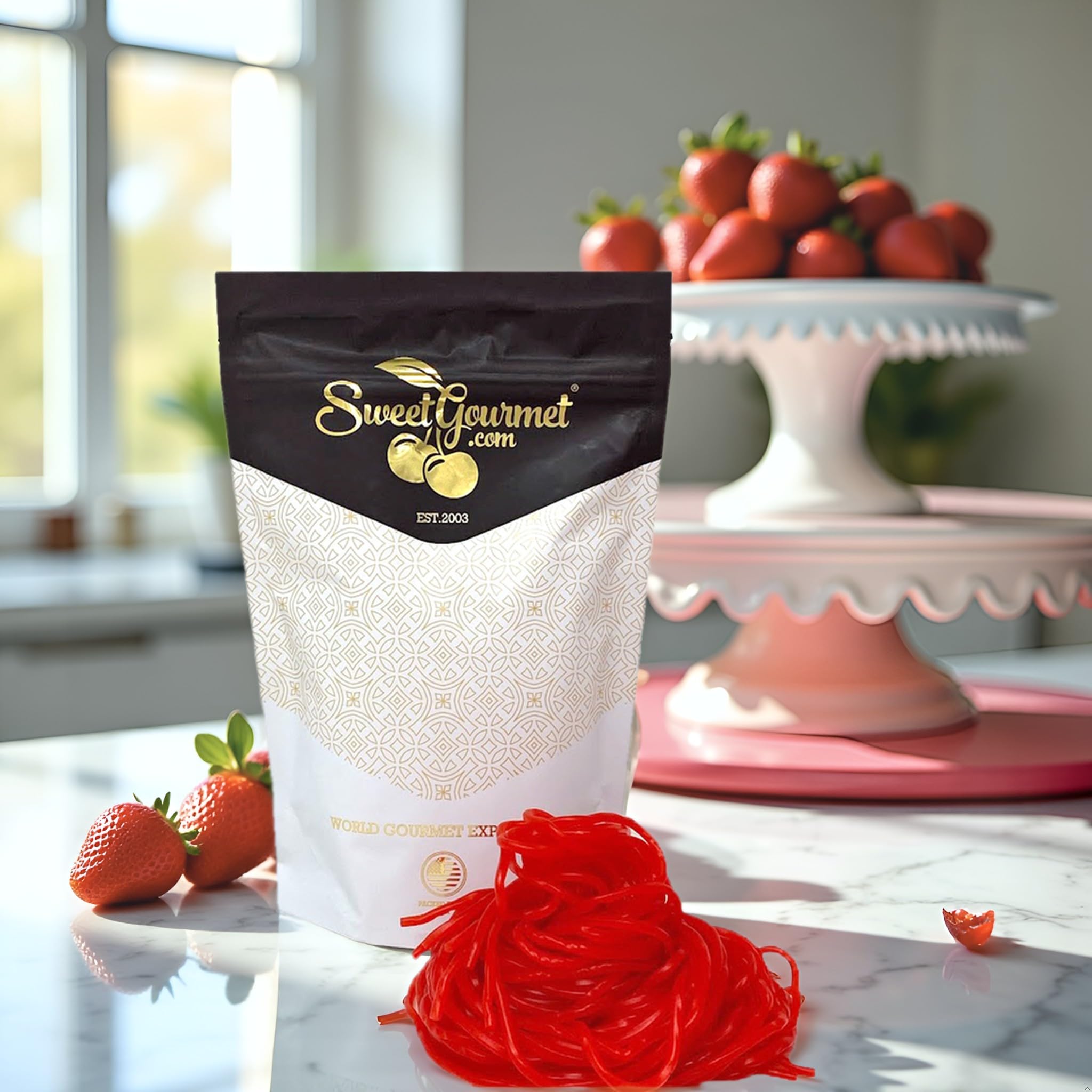SweetGourmet Strawberry Dutch Licorice Lace origin Netherlands signals authentic flavor.