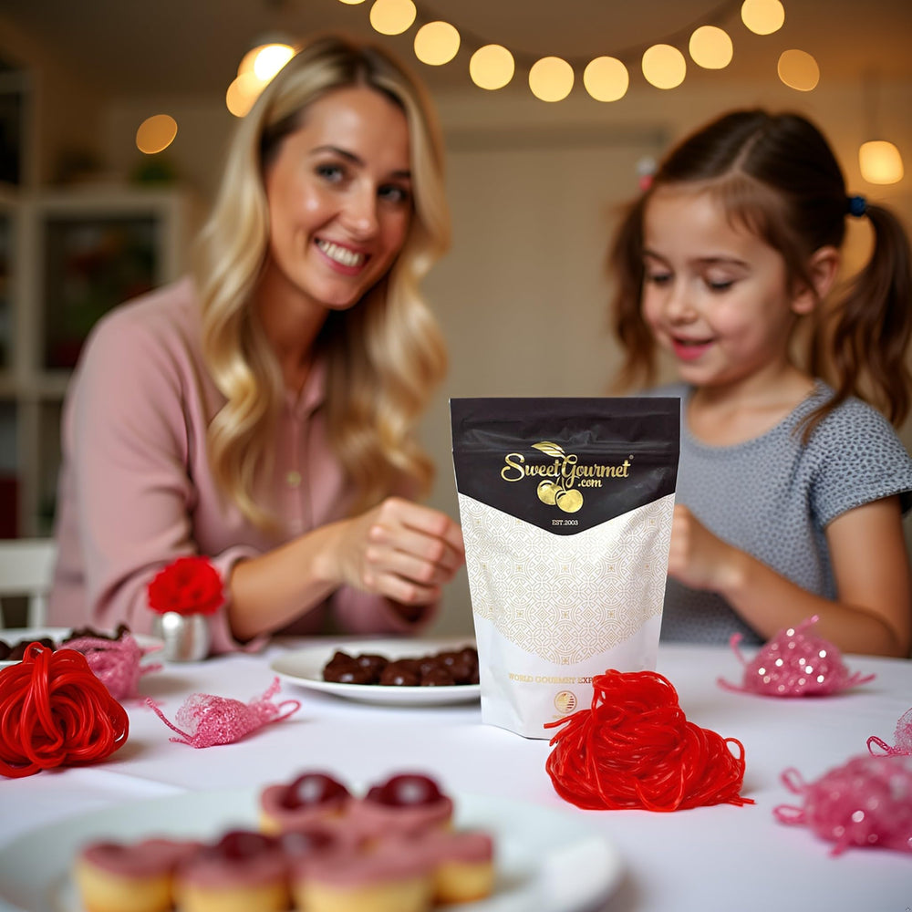 SweetGourmet Strawberry Dutch Licorice Lace servings ready to enjoy one by one or by handful.