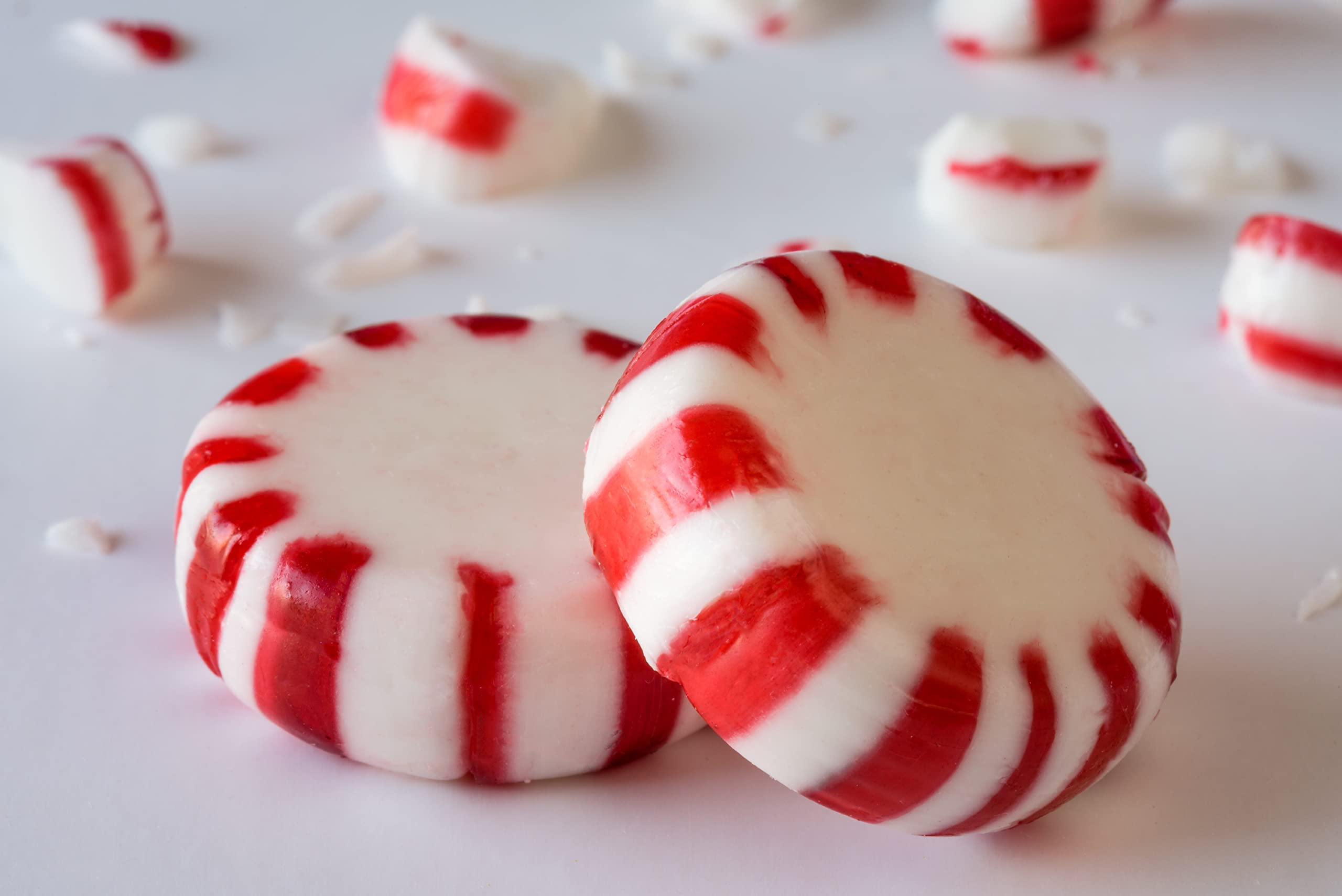 SweetGourmet Sugar-Free Peppermint Starlight Mints on countertop display.