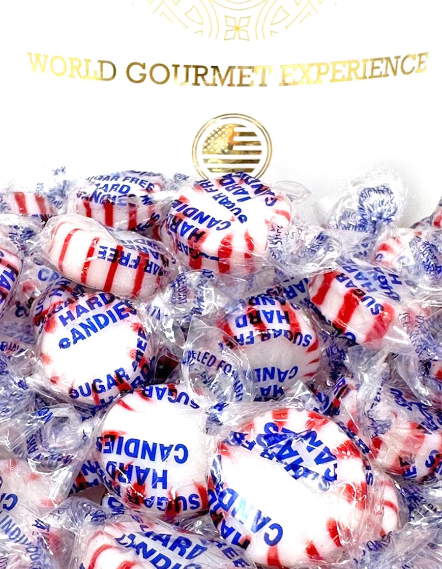 SweetGourmet Sugar-Free Peppermint Starlight Mints natural flavor label visible.