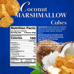 SweetGourmet bag of coconut-coated marshmallow cubes opened to reveal texture.