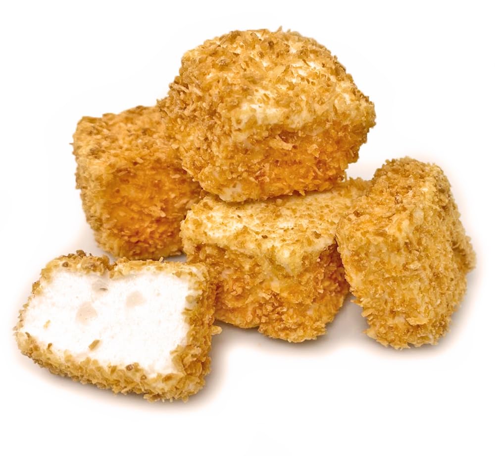 SweetGourmet toasted coconut marshmallow cubes in a resealable bag for fresh snacking.
