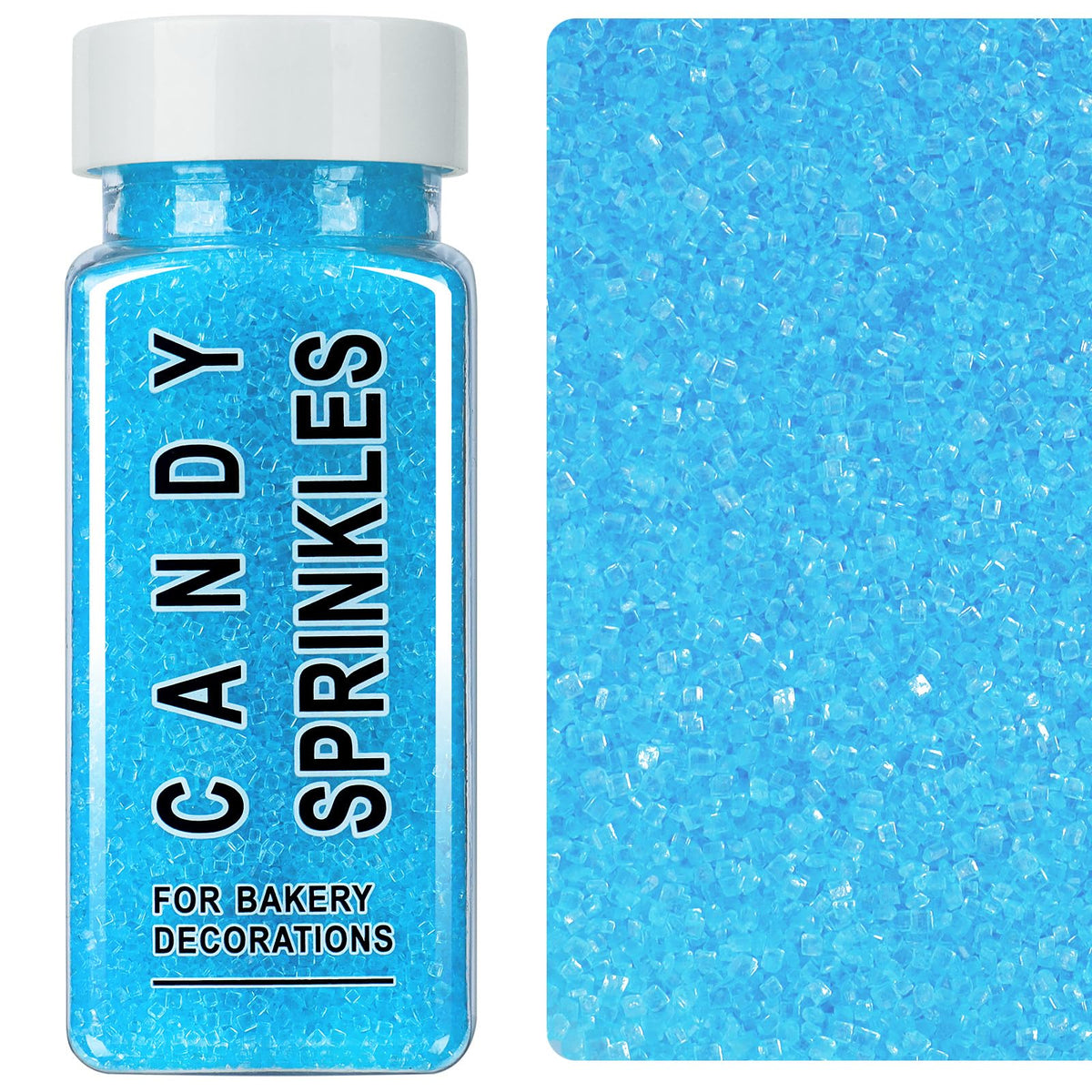 SweetGrove Blue Sprinkles jar close-up, vibrant edible glitter for festive desserts