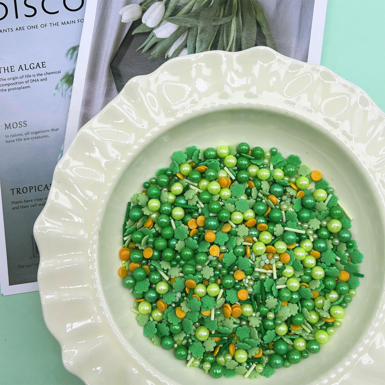 SweetGrove cupcakes topped with green sprinkles for a St Patrick's Day look.