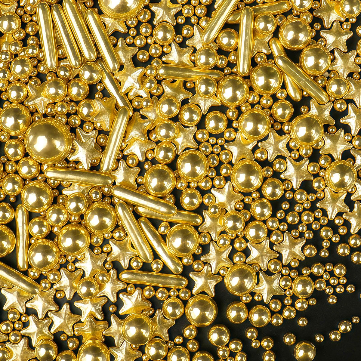 SweetGrove Gold Sprinkles stars add shimmering cake decoration for a luxe finish.