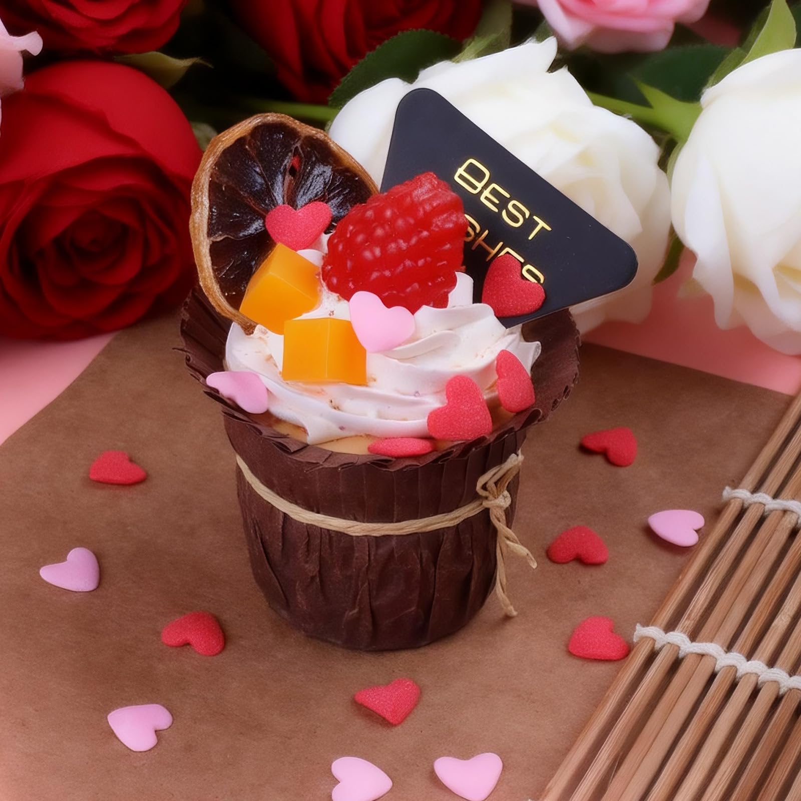 SweetGrove Heart Sprinkles close-up jar shows crisp shapes and glossy finish under light