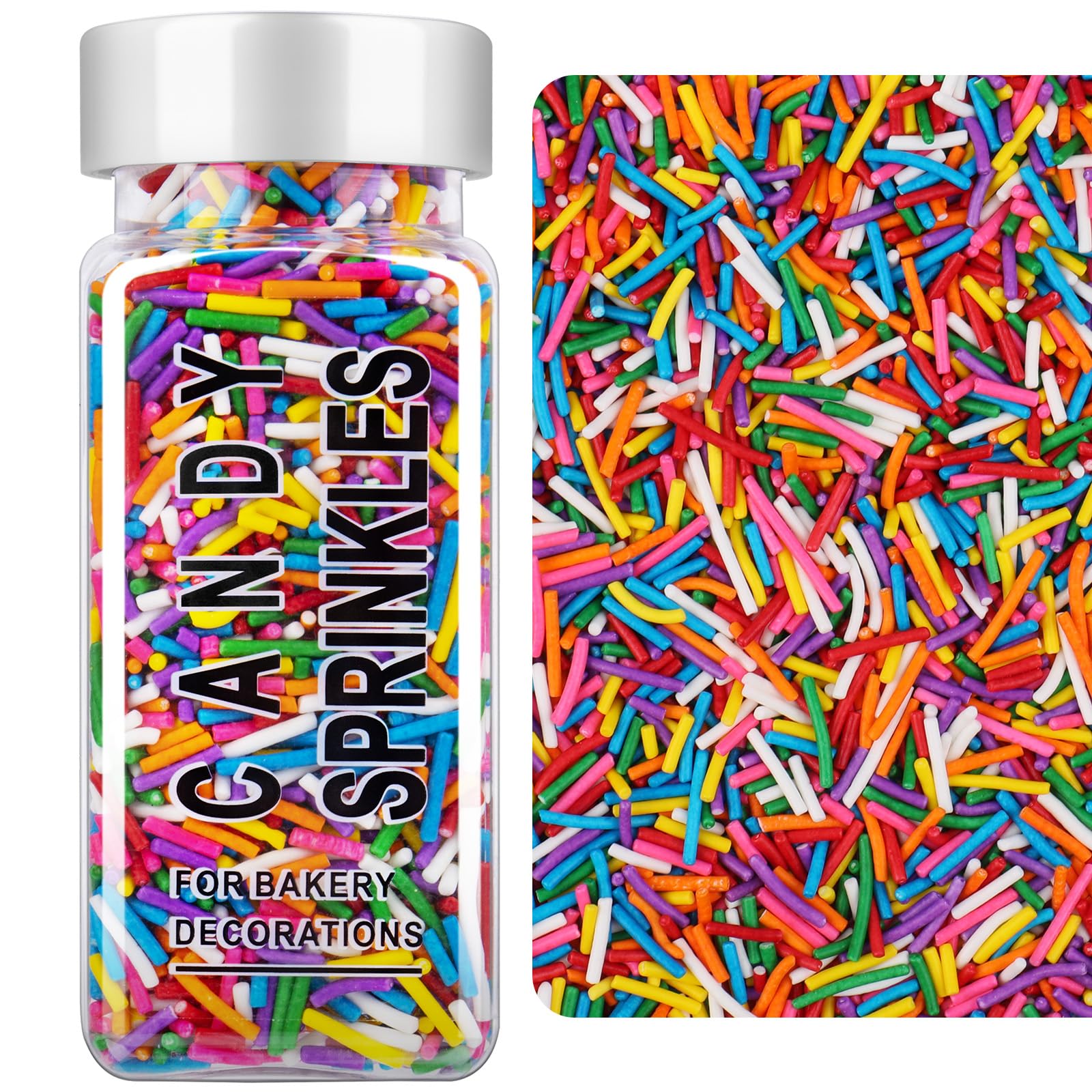 SweetGrove Rainbow Jimmies bottle for decorating adds vibrant color to cakes