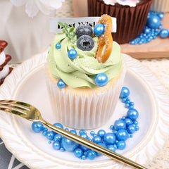 SweetGrove edible royal blue pearls with a glossy finish for cookies.