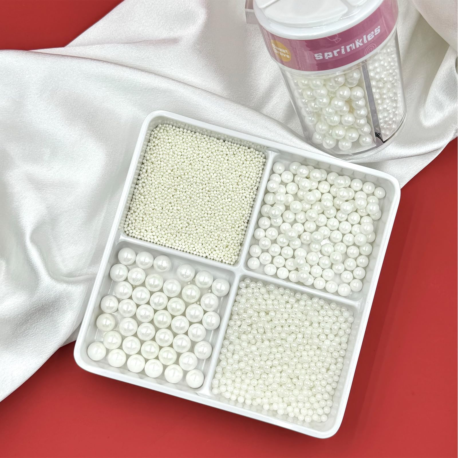 SweetGrove packaging keeps pearl white sprinkles fresh and ready to use.