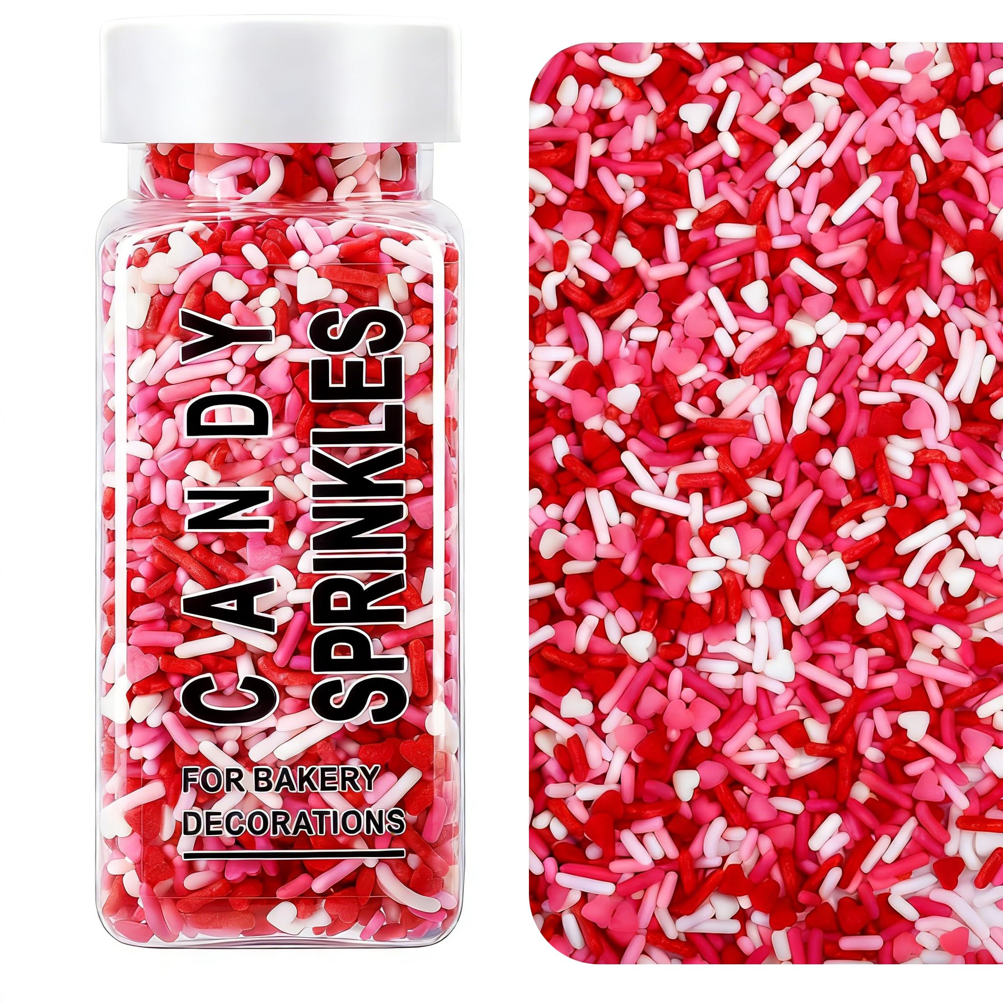 SweetGrove Valentines Sprinkles with red-pink-white hearts and jimmies for cookies and cupcakes