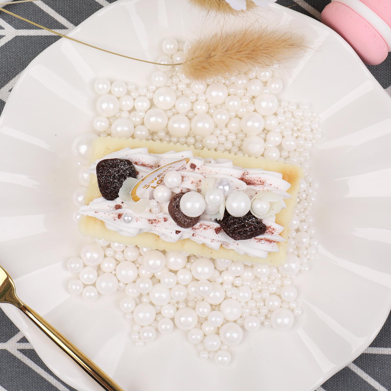 SweetGrove White Pearl Sprinkles on ice cream for festive topping.