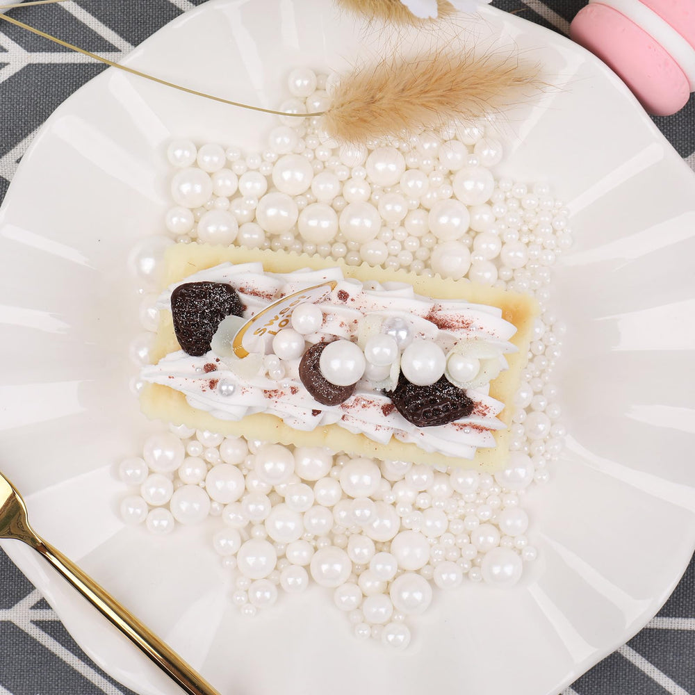SweetGrove White Pearl Sprinkles on ice cream for festive topping.
