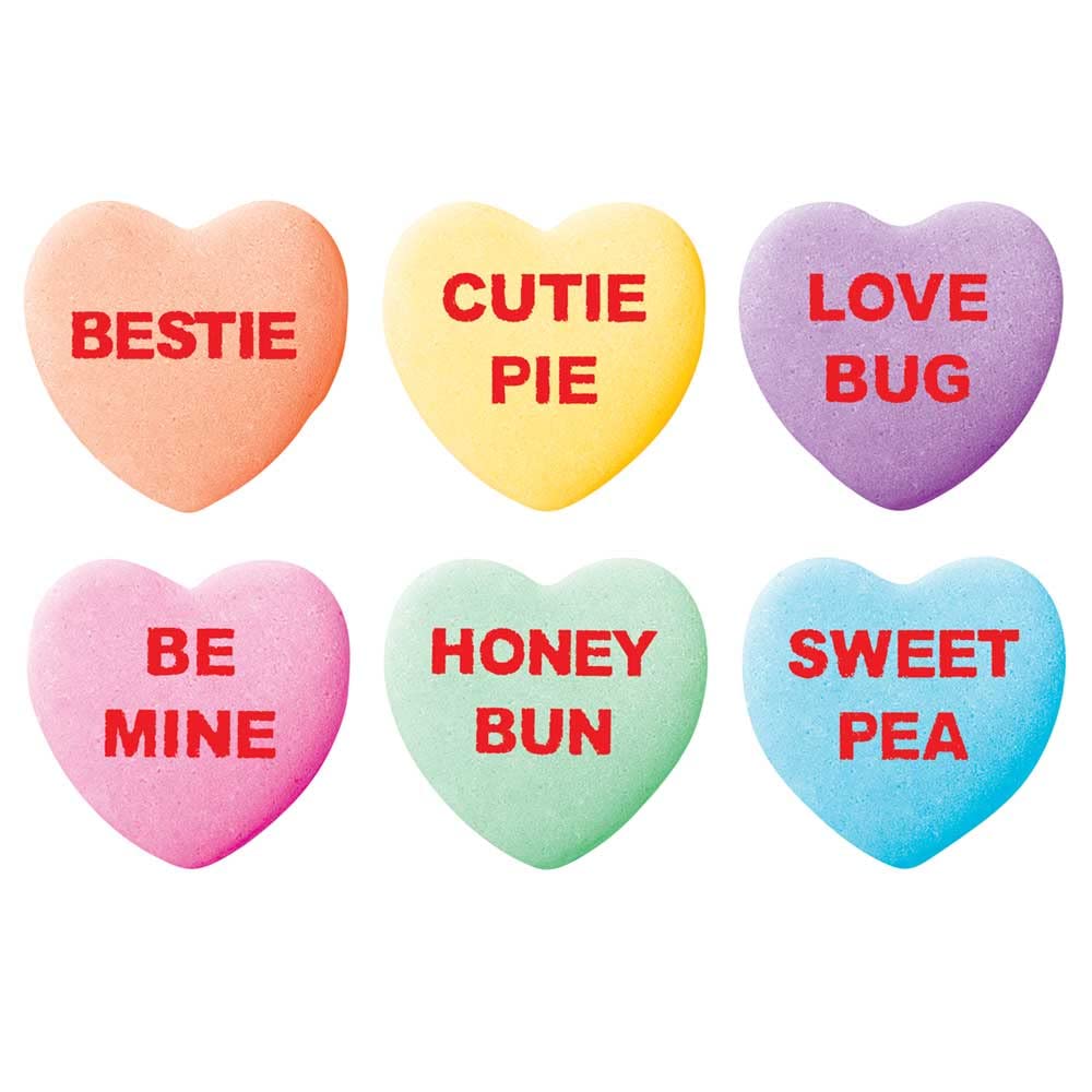 Sweethearts Cutie Pie hearts highlight playful messaging to delight kids and friends.