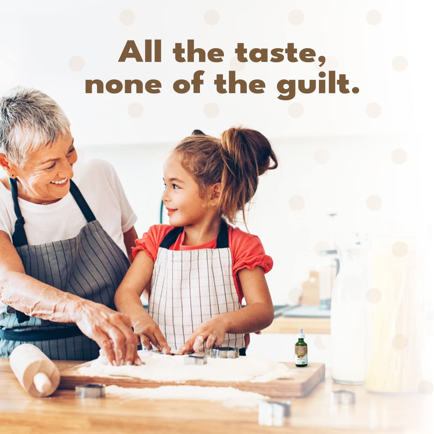 SweetLeaf Hazelnut Sweet Drops baking bowl demonstrates versatile sugar substitute.