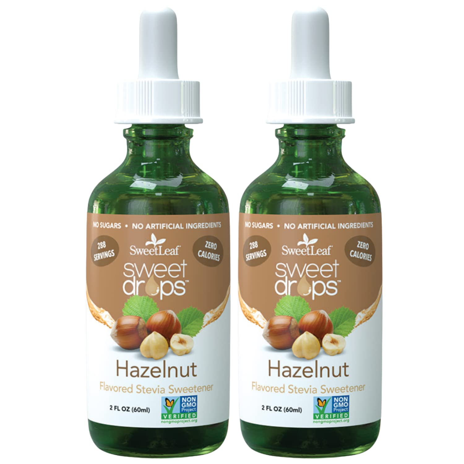 SweetLeaf Hazelnut Sweet Drops bottle shows zero calories and bold flavor.