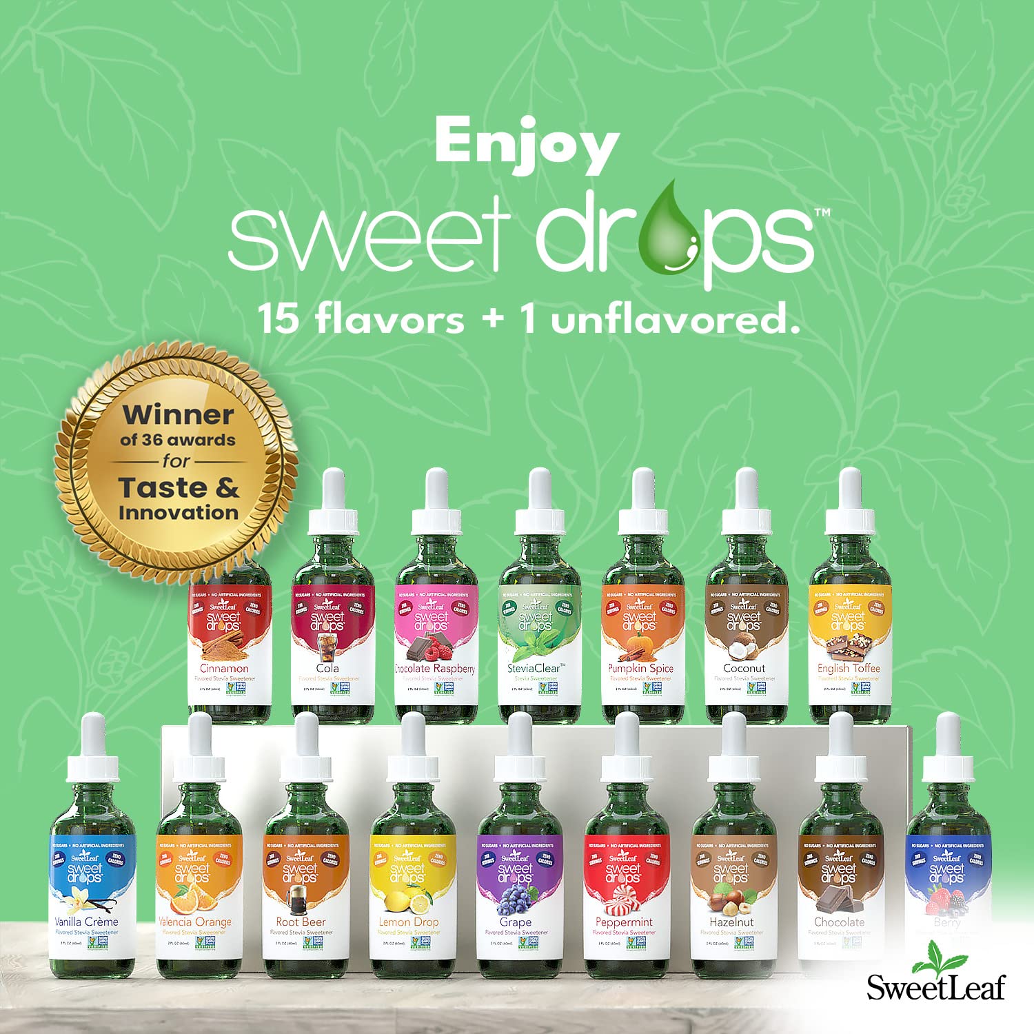SweetLeaf Hazelnut Sweet Drops on kitchen counter ready for on-the-go sweetness.