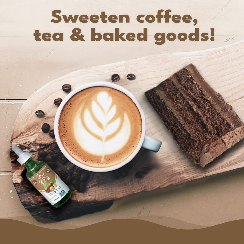 SweetLeaf Hazelnut Sweet Drops in a smoothie glass adds natural hazelnut sweetness.