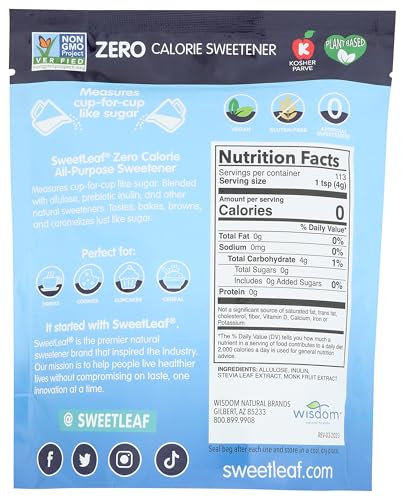 SweetLeaf Indulge granules with a measuring spoon make a 1:1 sugar substitute.