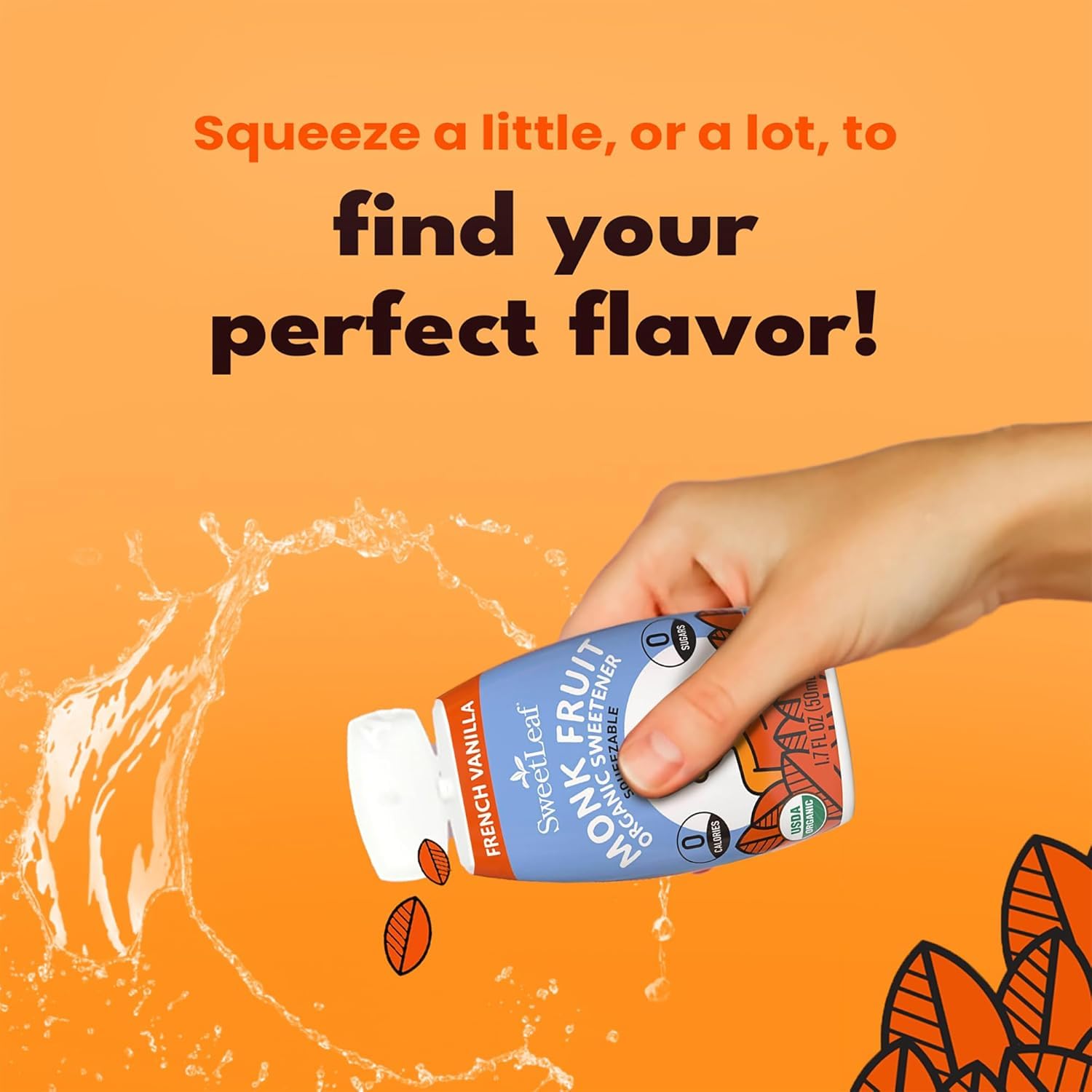 SweetLeaf 1.7 oz squeeze bottle ideal for travel and office.
