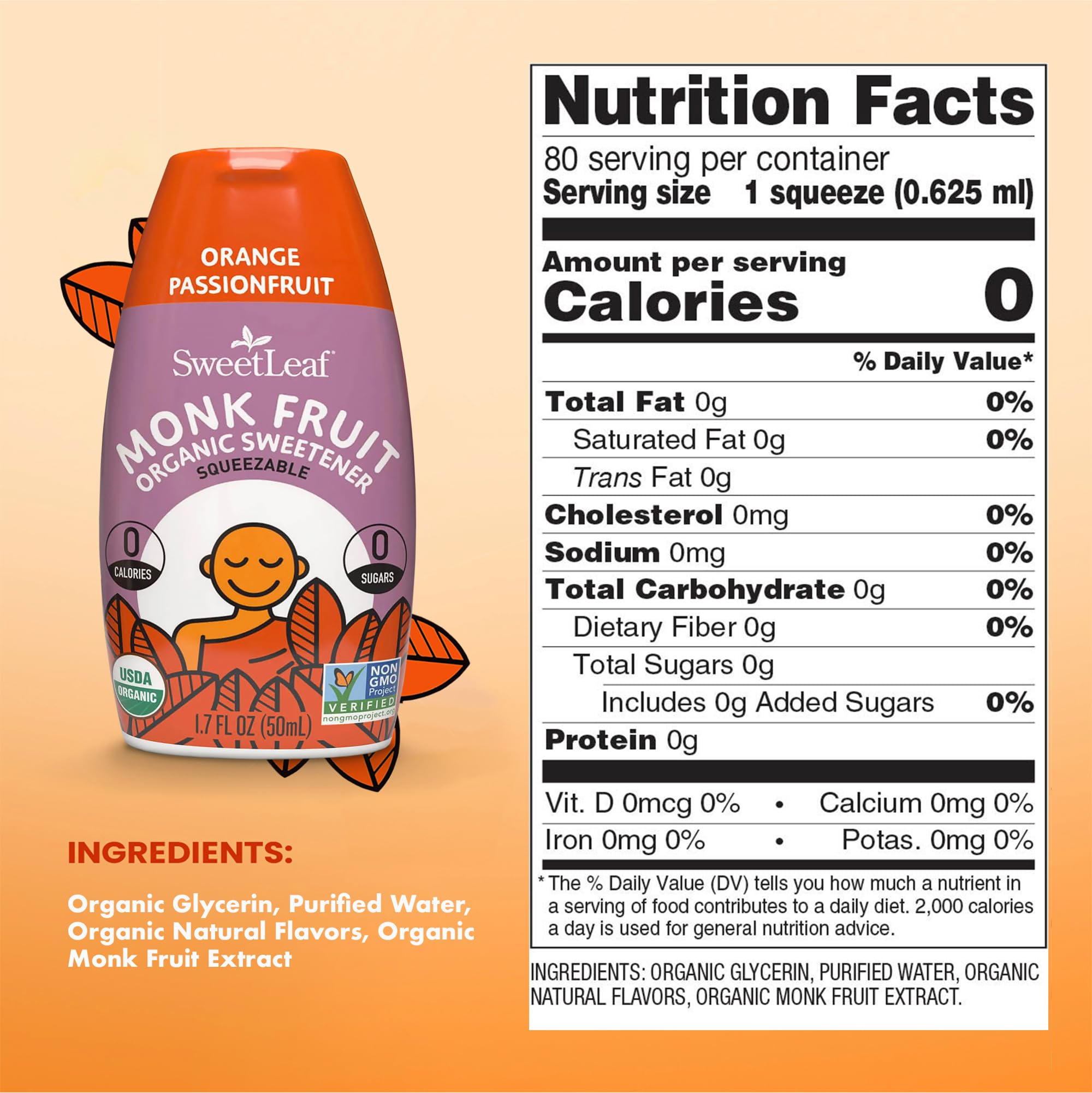 SweetLeaf orange-passionfruit drops pour closeup shows on-the-go flavor control.
