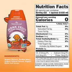 SweetLeaf orange-passionfruit drops pour closeup shows on-the-go flavor control.