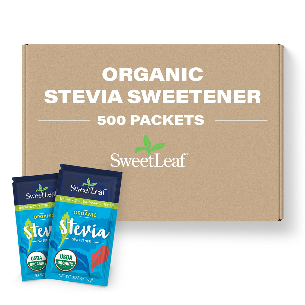 SweetLeaf organic stevia packets bulk pack for restaurants, zero-calorie sweetness.