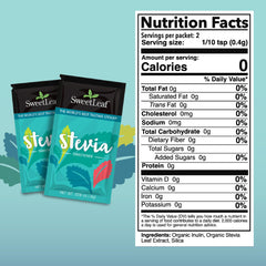 Close-up of SweetLeaf Stevia Packets being poured into a cup