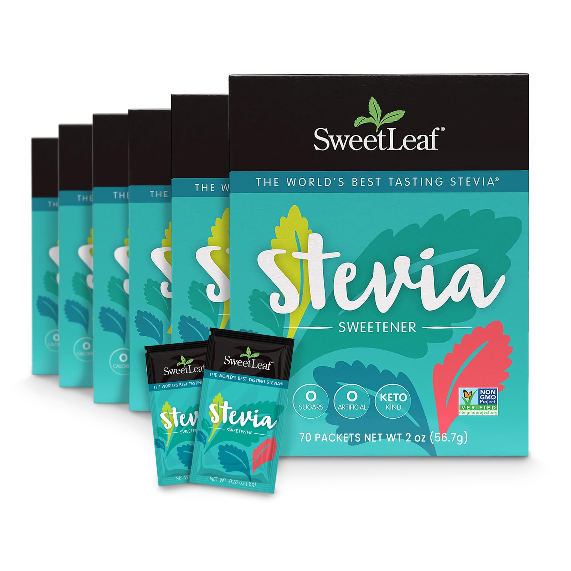 SweetLeaf Stevia Packets packaging for zero-calorie sweetness in coffee