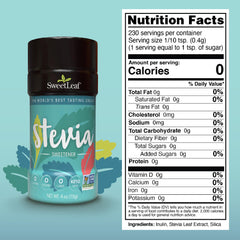 SweetLeaf stevia shaker jar top view shows compact on-the-go sweetness