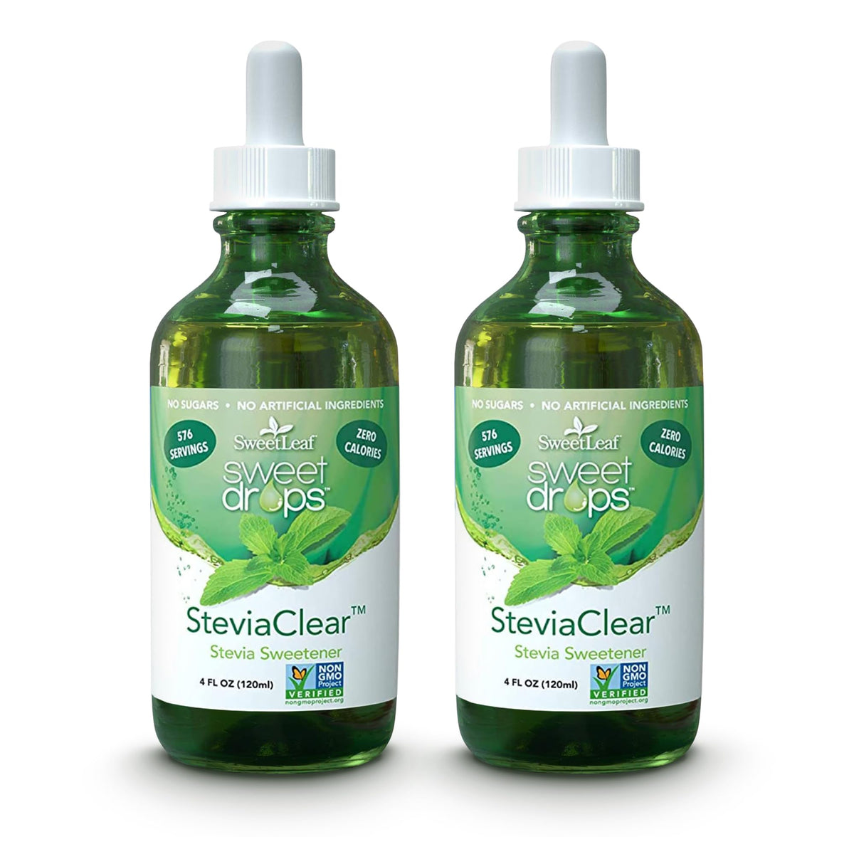 SweetLeaf Sweet Drops bottle-pour demonstrates natural sweetness with zero calories for beverages.