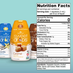 SweetLeaf Sweet Drops caramel bottle delivers sugar-free sweetness for desserts