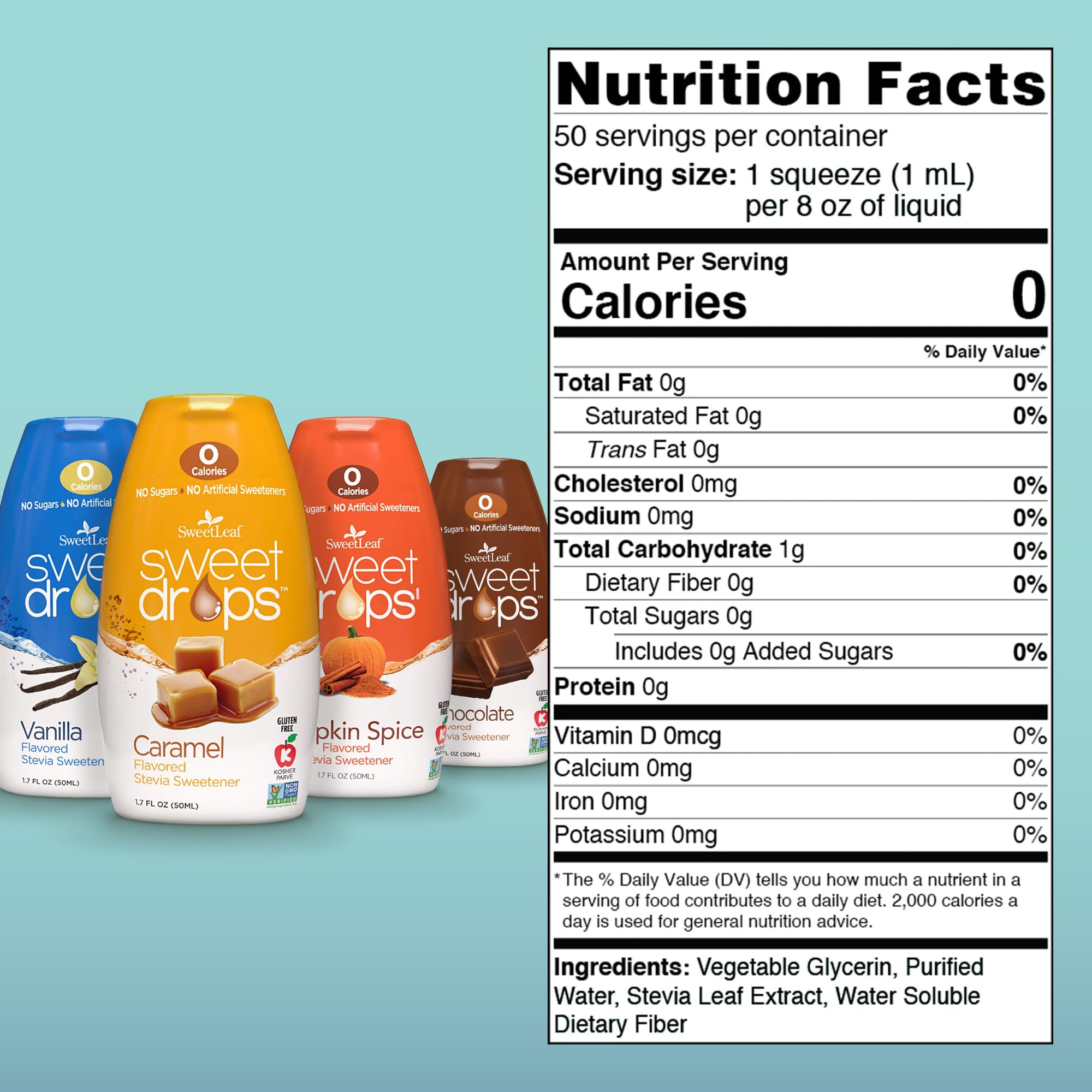 SweetLeaf Sweet Drops caramel flavor bottle delivers sugar-free sweetness
